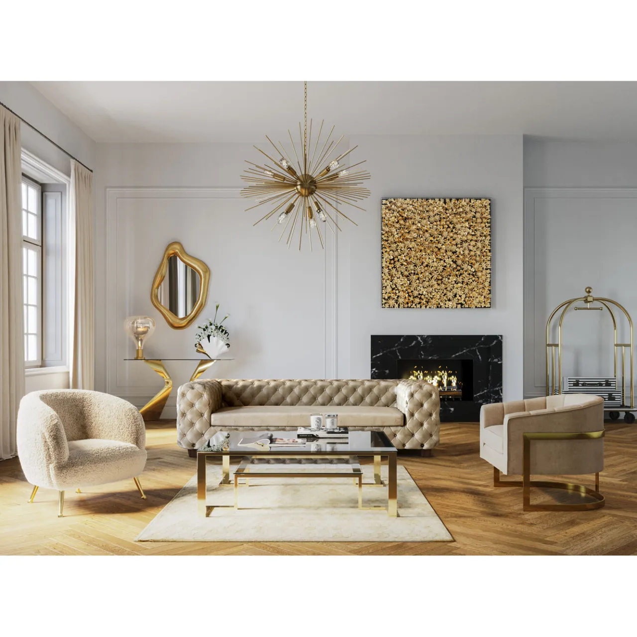KARE Design Cadre Décoratif Gold Flower 120X120Cm Clearance