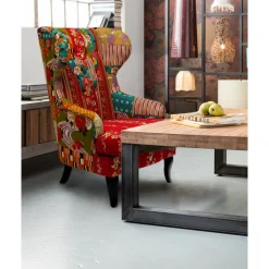 KARE Design Fauteuil À Oreilles Patchwork Rouge Hot