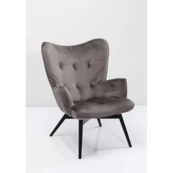 KARE Design Fauteuil Black Vicky Velours Gris Hot