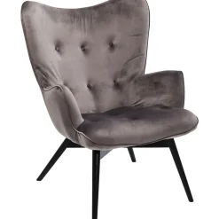 KARE Design Fauteuil Black Vicky Velours Gris Hot