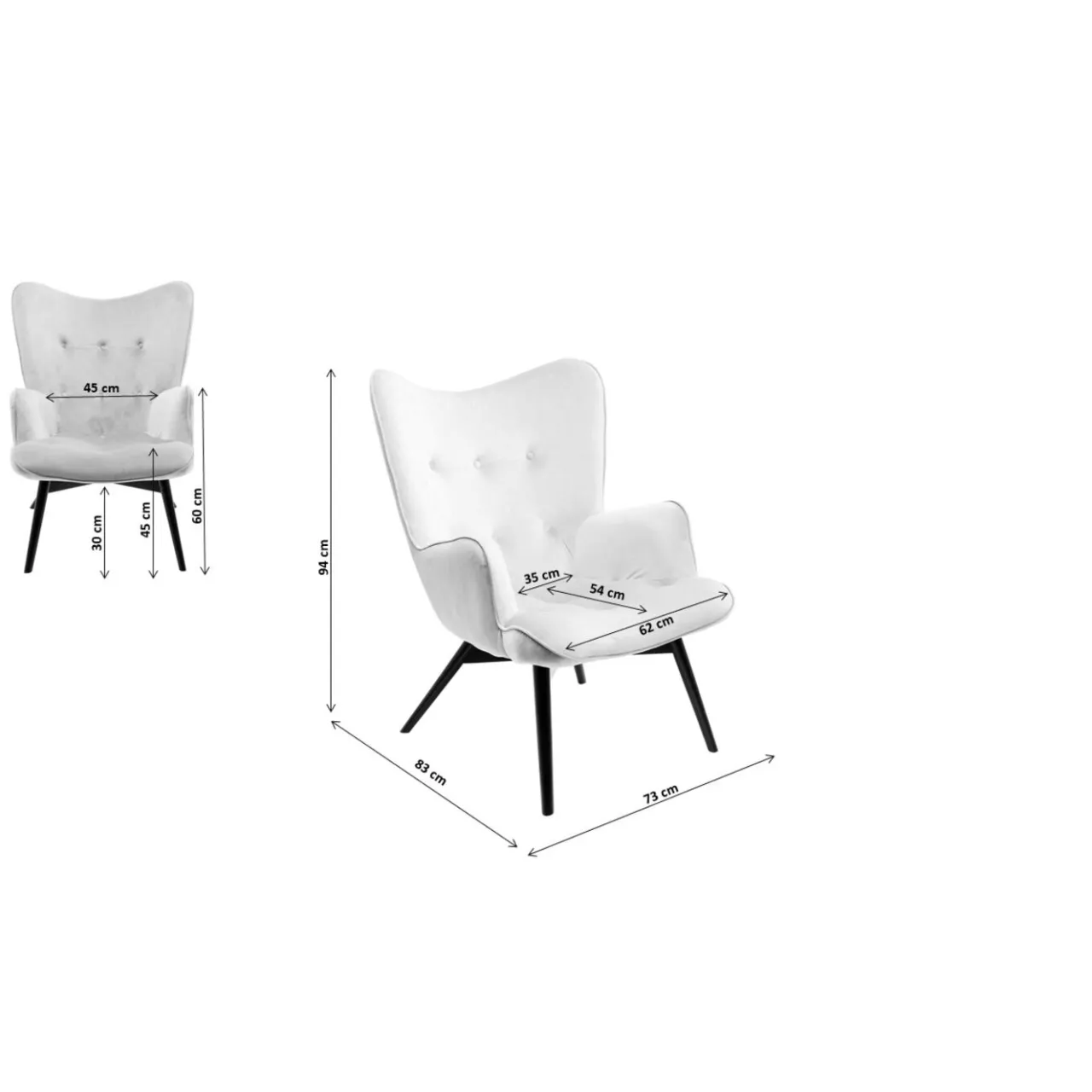 KARE Design Fauteuil Black Vicky Velours Gris Hot