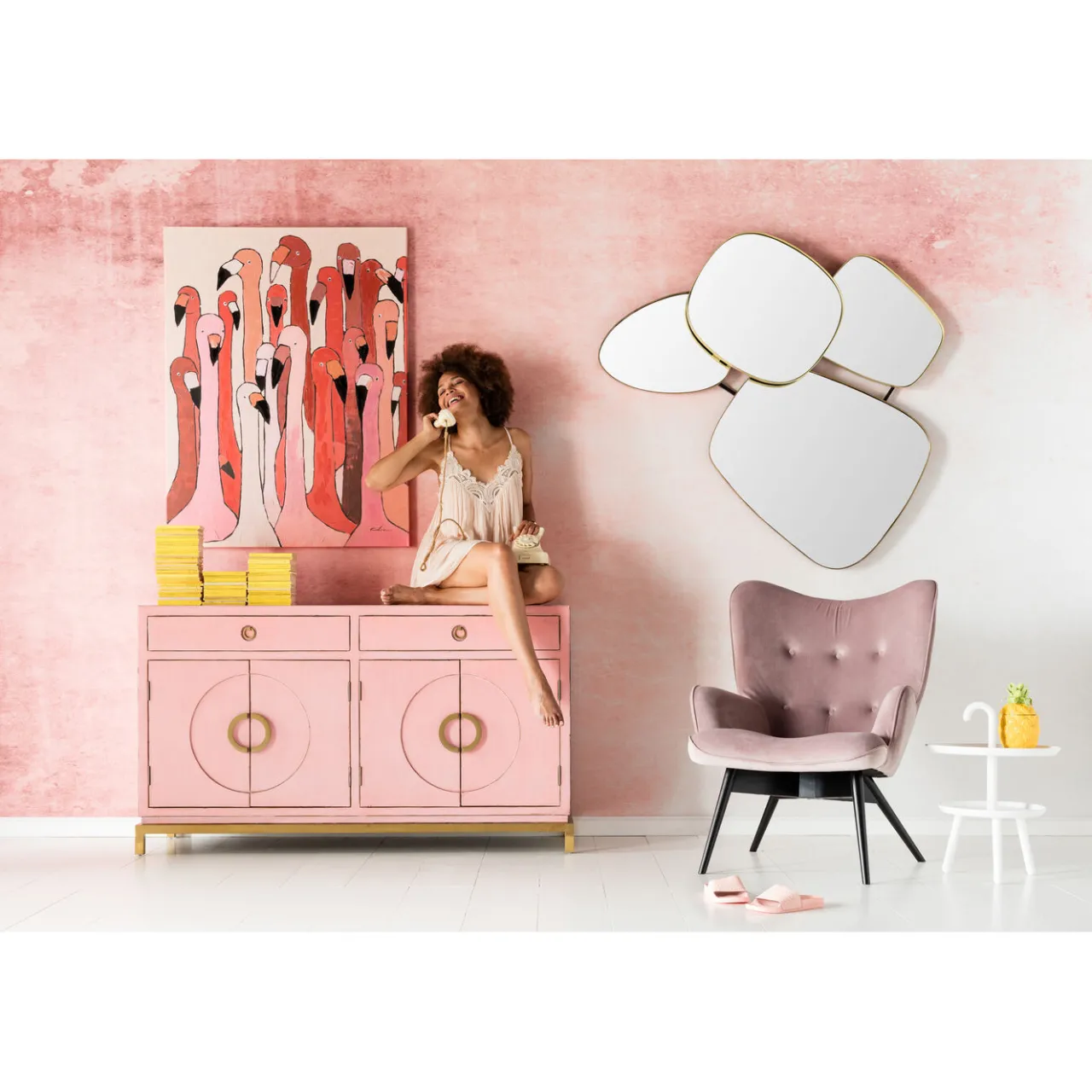 KARE Design Fauteuil Black Vicky Velours Rose Outlet