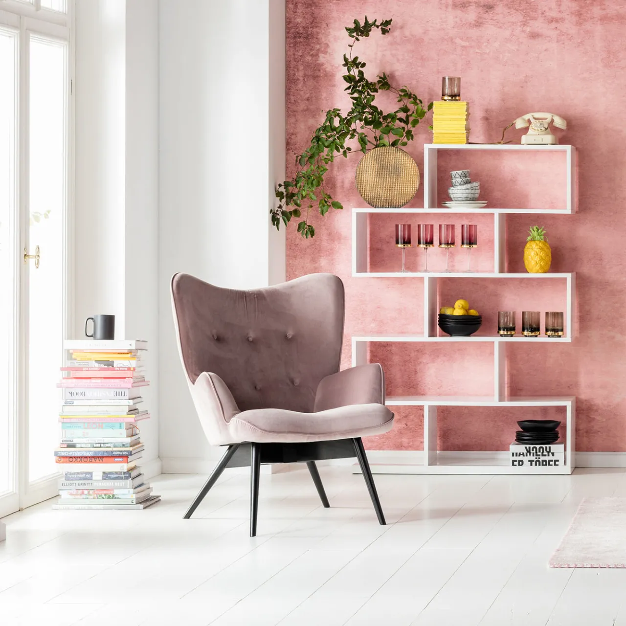 KARE Design Fauteuil Black Vicky Velours Rose Outlet