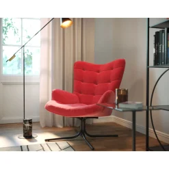 KARE Design Fauteuil Pivotant Oscar Velours Rouge Clearance