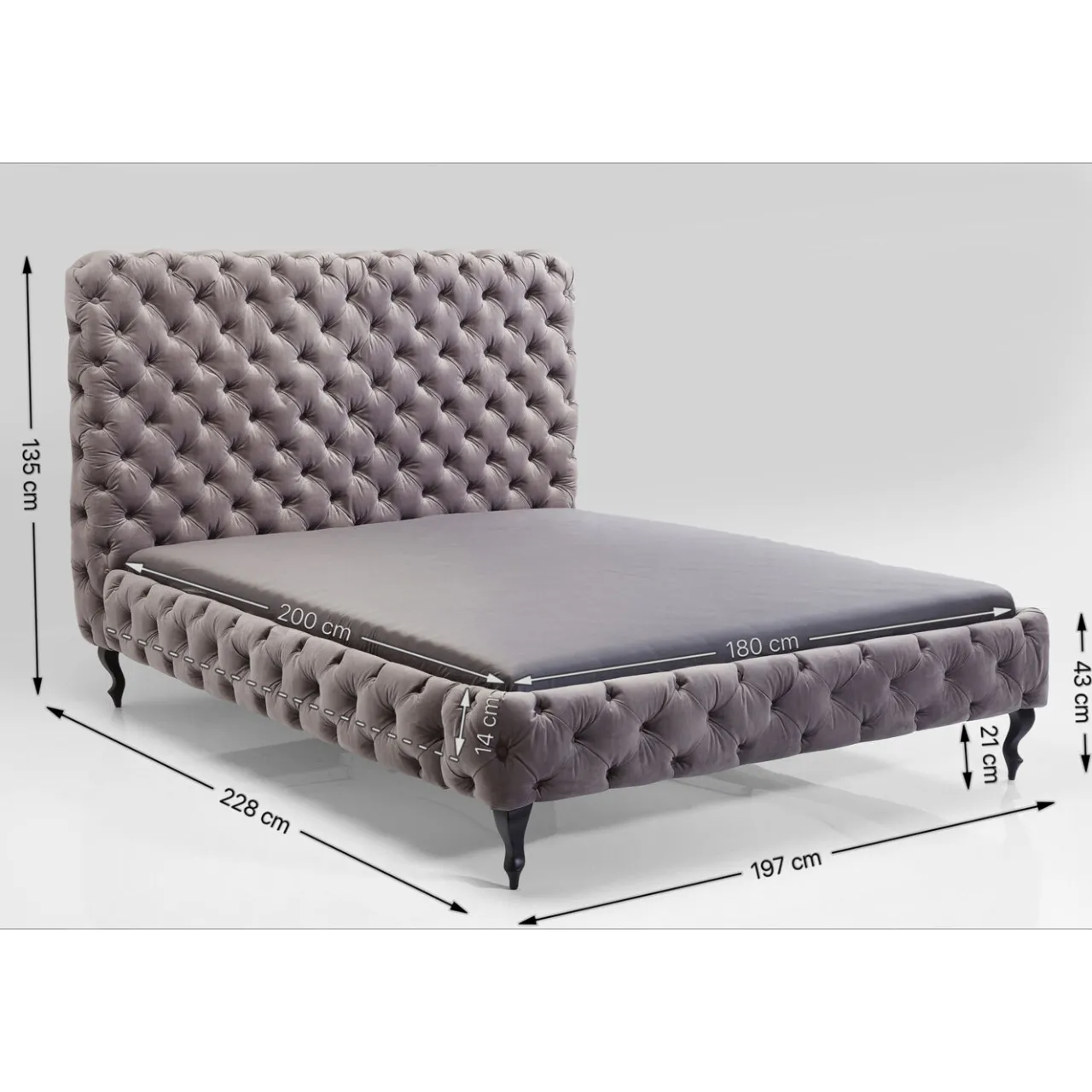 KARE Design Lit Desire Haut Gris Argente 180X200Cm New
