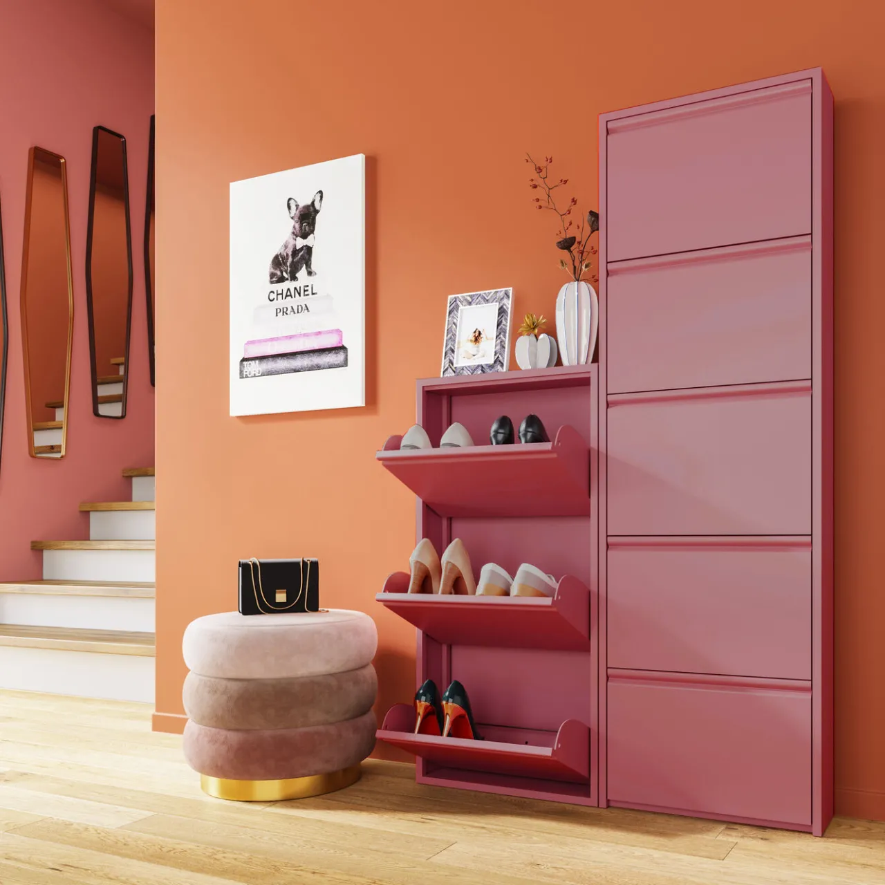 KARE Design Meuble À Chaussures Caruso 5 Rose (Mo) New