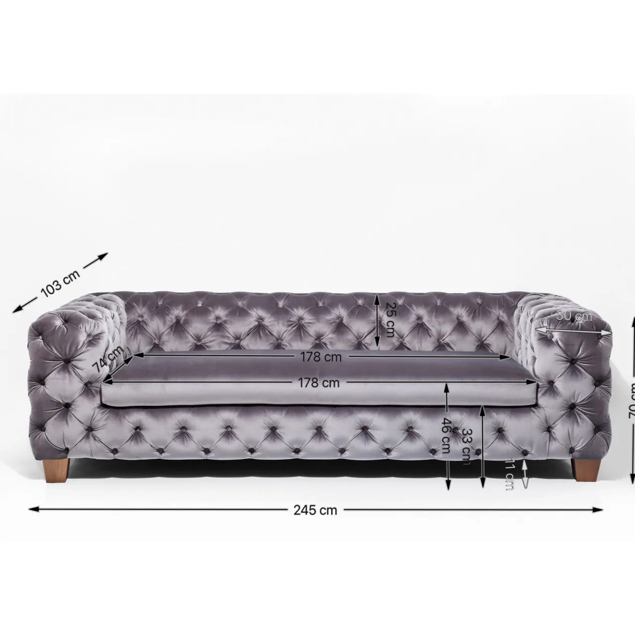 KARE Design Sofa Desire 3-Places Velours Gris Outlet