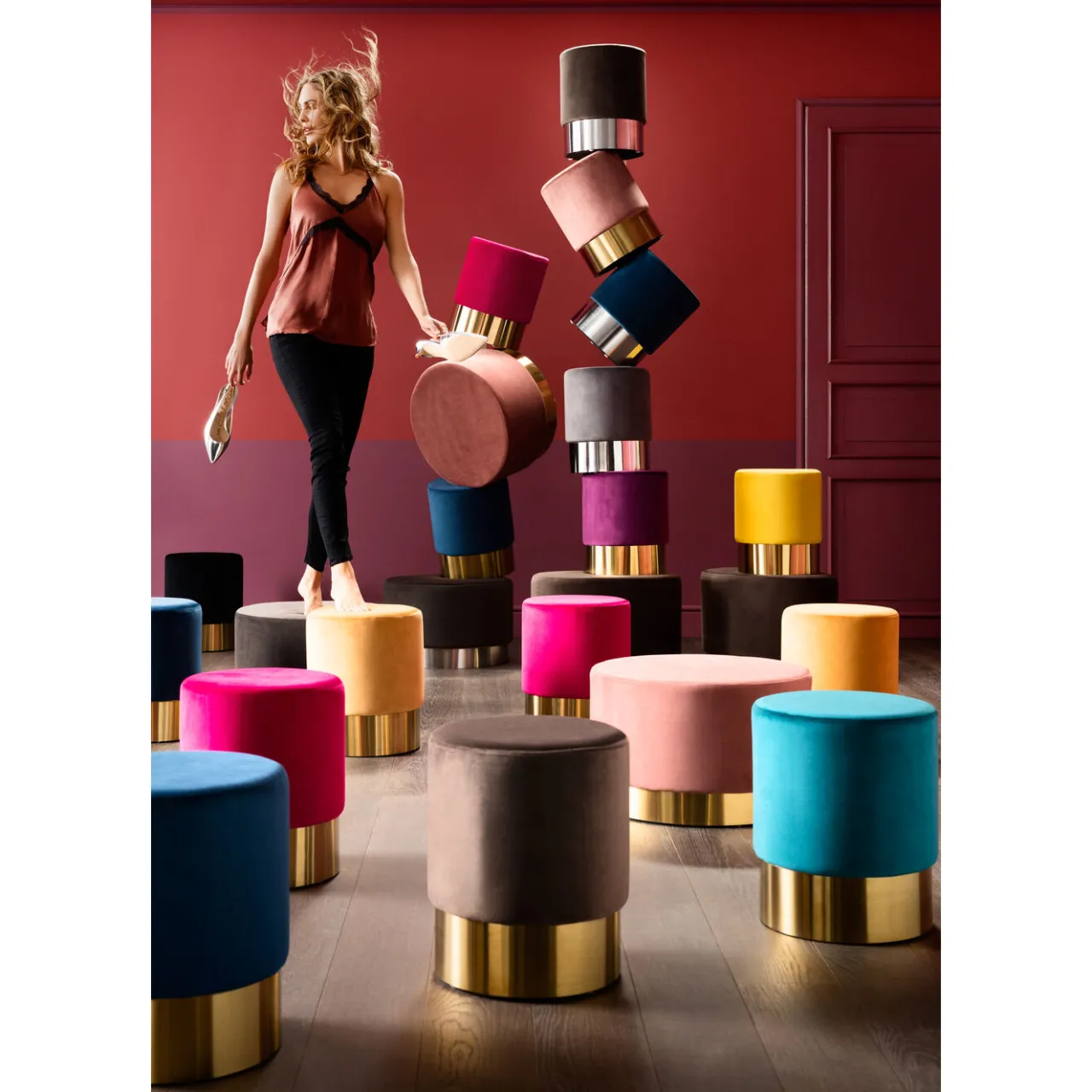 KARE Design Tabouret Cherry Orange Laiton O35Cm